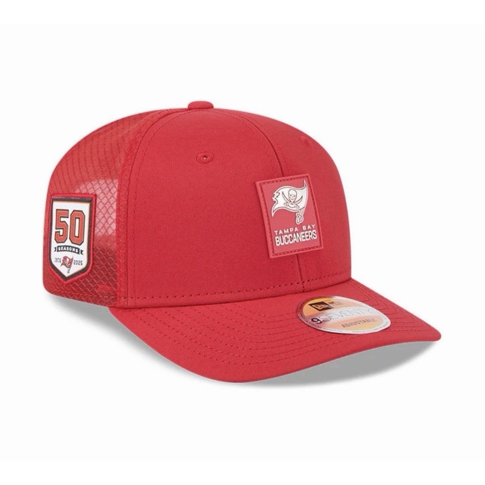 Tampa Bay Buccaneers New Era 2025 Sideline 9SEVENTY Trucker Snapback Hat Cap New